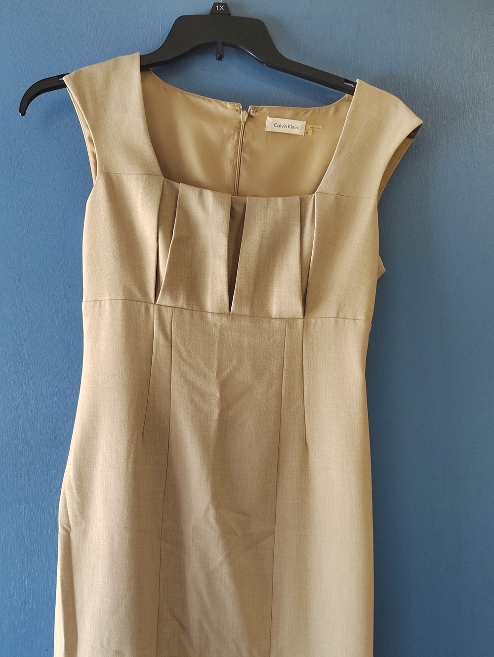 Calvin Klein Beige Cap-Sleeve Pleated Sheath Dress